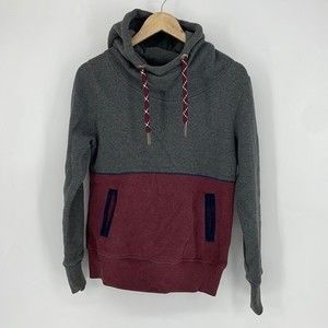 DRAVUS colorblock pull over hoodie pockets gray & burgundy size small men's